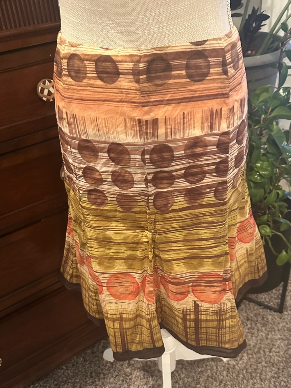 Talbots Brown and Olive Printed A-Line Women's Skirt